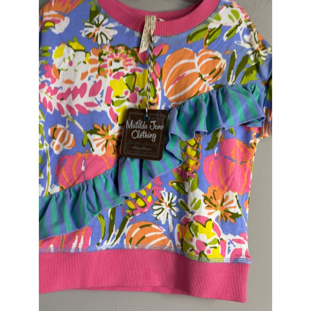 Matilda Jane Floral Pumpkin Ruffle Top Kids Size 4 Multicolor Short Sleeve Shirt - Picture 2 of 4
